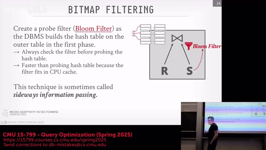 Hash Join 向探测侧传递 Bloom Filter，课程视频 58:00
