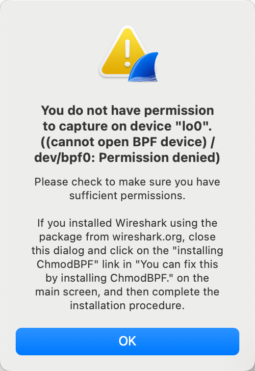 Mac Wireshark 权限异常